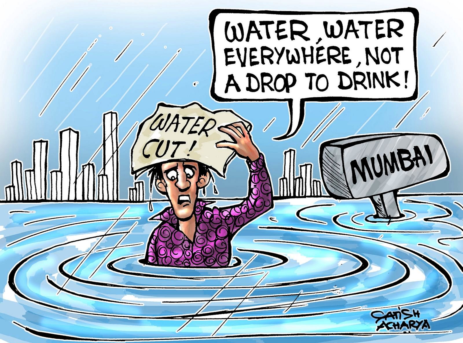 Water Water Everywhere Not a Drop to Drink Mumbai Water Crisis Cartoon Satish Acharya